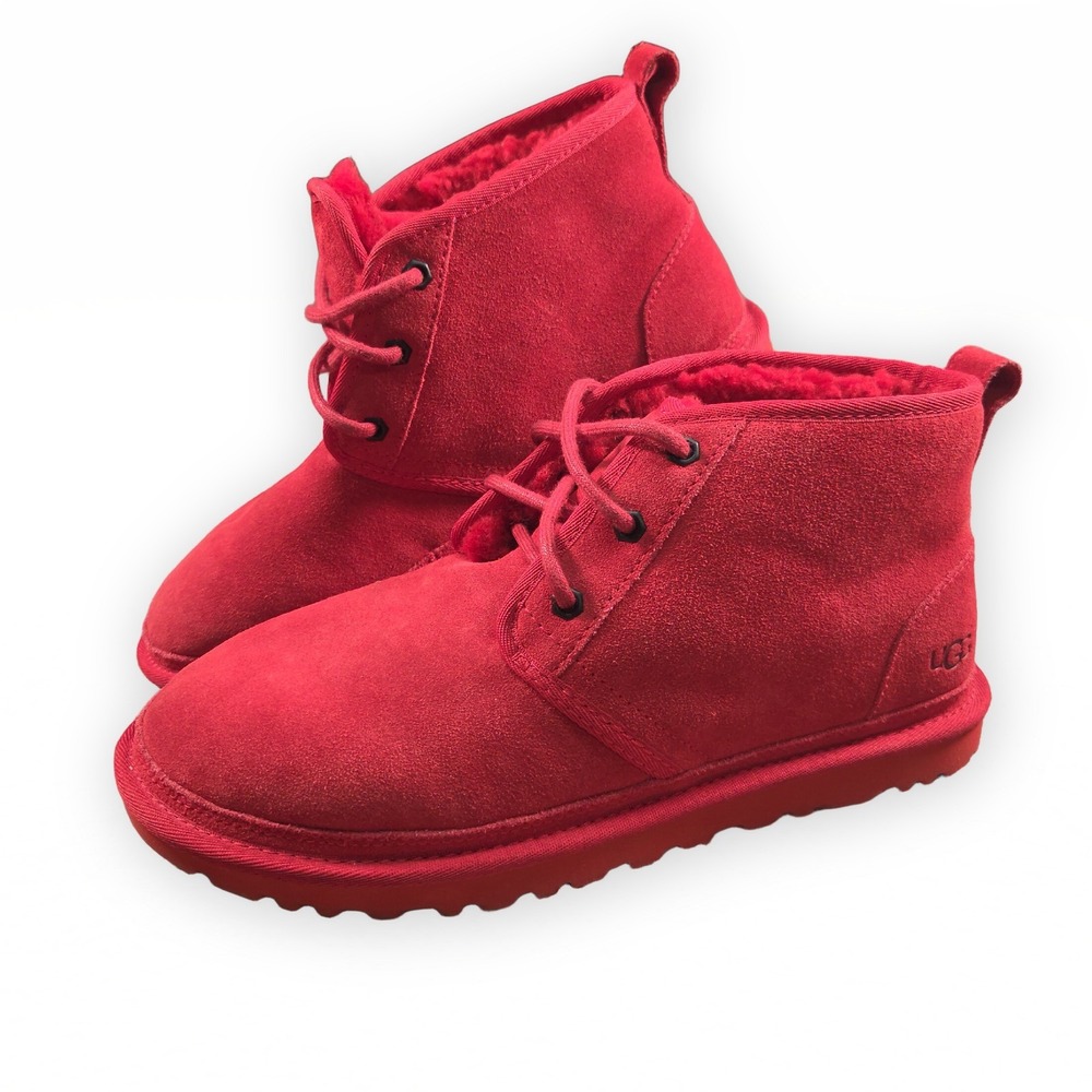 UGG Neumel Samba Red Suede Chukka Boots Mens 9 Shearling Lined Lace Up